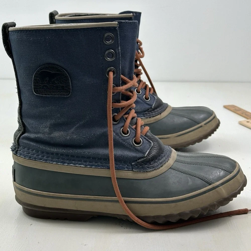 Sorel 1964 Premium T Lined Boots Men 8 Navy Blue Canvas‎ Waterproof Nm1560 464
